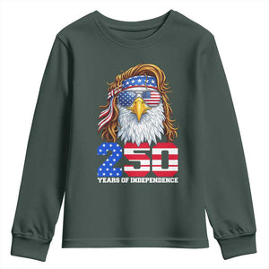 250 Years of Independece Patriotic Eagle Youth Sweatshirt 1776 2026 USA Flag 4th of July Semiquincentennial TS02 Dark Forest Green Print Your Wear