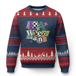 Colorful La-Weezi-ana Mardi Gras Louisiana Pride Ugly Christmas Sweater Funky Carnival Vibes TS02 Navy Red Print Your Wear