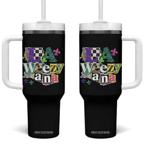 Colorful La-Weezi-ana Mardi Gras Louisiana Pride Tumbler With Handle Funky Carnival Vibes TS02 One Size: 40 oz Black Print Your Wear