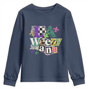 Colorful La-Weezi-ana Mardi Gras Louisiana Pride Youth Sweatshirt Funky Carnival Vibes TS02 Navy Print Your Wear