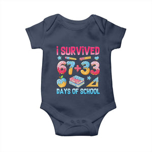I Survived 67 Plus 33 100 Days of School Baby Onesie Six Seven Meme Colorful Math Humor TS02 Navy Print Your Wear