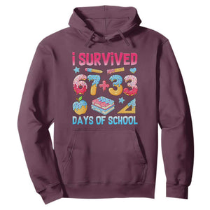 I Survived 67 Plus 33 100 Days of School Hoodie Six Seven Meme Colorful Math Humor TS02 Maroon Print Your Wear
