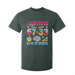 I Survived 67 Plus 33 100 Days of School T Shirt For Kid Six Seven Meme Colorful Math Humor TS02 Dark Forest Green Print Your Wear