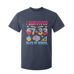 I Survived 67 Plus 33 100 Days of School T Shirt For Kid Six Seven Meme Colorful Math Humor TS02 Navy Print Your Wear