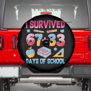 I Survived 67 Plus 33 100 Days of School Spare Tire Cover Six Seven Meme Colorful Math Humor TS02 Black Print Your Wear