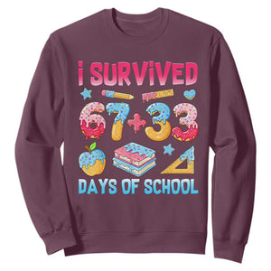 I Survived 67 Plus 33 100 Days of School Sweatshirt Six Seven Meme Colorful Math Humor TS02 Maroon Print Your Wear