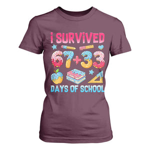 I Survived 67 Plus 33 100 Days of School T Shirt For Women Six Seven Meme Colorful Math Humor TS02 Maroon Print Your Wear