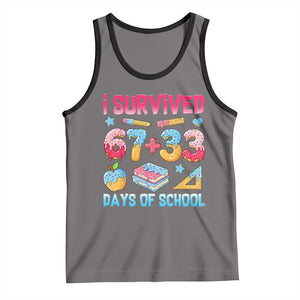 I Survived 67 Plus 33 100 Days of School Tank Top Six Seven Meme Colorful Math Humor TS02 Deep Heather Black Print Your Wear