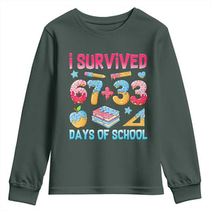 I Survived 67 Plus 33 100 Days of School Youth Sweatshirt Six Seven Meme Colorful Math Humor TS02 Dark Forest Green Print Your Wear
