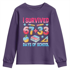 I Survived 67 Plus 33 100 Days of School Youth Sweatshirt Six Seven Meme Colorful Math Humor TS02 Purple Print Your Wear