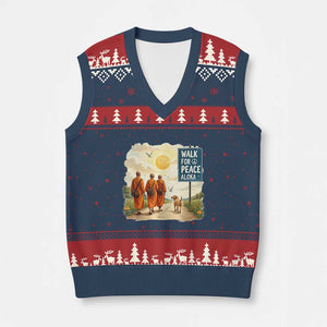 Walk For Peace Aloka the Dog and Monks V-Neck Knit Sweater Vest TS02 Navy Red Print Your Wear