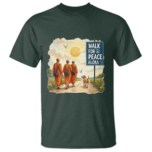 Walk For Peace Aloka the Dog and Monks T Shirt - Mindfulness Spiritual Peace Graphic Tee TS02 Dark Forest Green Print Your Wear