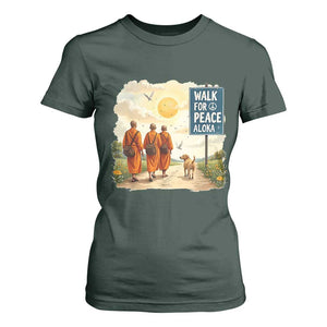 Walk For Peace Aloka the Dog and Monks T Shirt For Women TS02 Dark Forest Green Print Your Wear