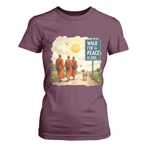 Walk For Peace Aloka the Dog and Monks T Shirt For Women TS02 Maroon Print Your Wear
