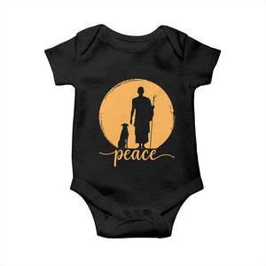 Monk and Dog Silhouette Peace Baby Onesie Spiritual Walk for Peace Sunset TS02 Black Print Your Wear