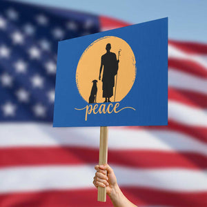 Monk and Dog Silhouette Peace Protest Sign Spiritual Walk for Peace Sunset TS02 Horizontal 18" × 24" Blue Print Your Wear