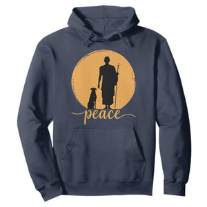 Monk and Dog Silhouette Peace Hoodie Spiritual Walk for Peace Sunset TS02 Navy Print Your Wear