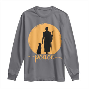 Monk and Dog Silhouette Peace Long Sleeve Shirt Spiritual Walk for Peace Sunset TS02 Charcoal Print Your Wear