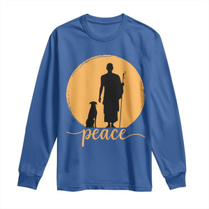 Monk and Dog Silhouette Peace Long Sleeve Shirt Spiritual Walk for Peace Sunset TS02 Royal Blue Print Your Wear
