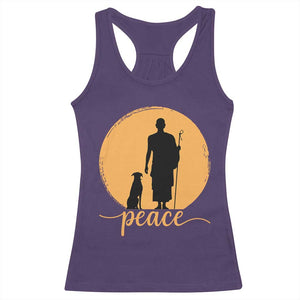 Monk and Dog Silhouette Peace Racerback Tank Top Spiritual Walk for Peace Sunset TS02 Purple Print Your Wear