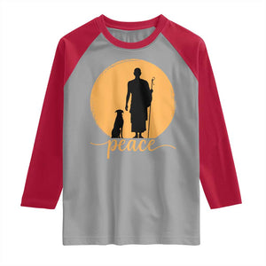 Monk and Dog Silhouette Peace Raglan Shirt Spiritual Walk for Peace Sunset TS02 Sport Gray Red Print Your Wear