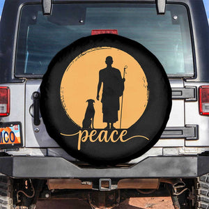 Monk and Dog Silhouette Peace Spare Tire Cover Spiritual Walk for Peace Sunset TS02 No hole Black Print Your Wear