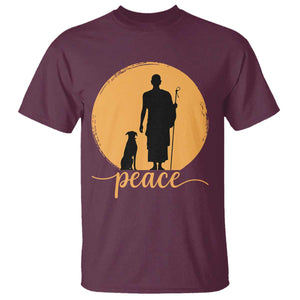 Monk and Dog Silhouette Peace T Shirt Spiritual Walk for Peace Sunset TS02 Maroon Print Your Wear