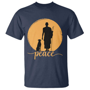 Monk and Dog Silhouette Peace T Shirt Spiritual Walk for Peace Sunset TS02 Navy Print Your Wear