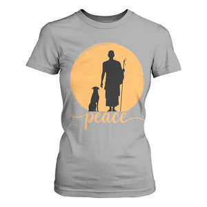 Monk and Dog Silhouette Peace T Shirt For Women Spiritual Walk for Peace Sunset TS02 Sport Gray Print Your Wear
