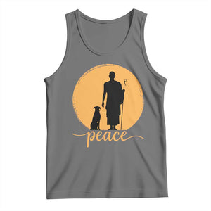 Monk and Dog Silhouette Peace Tank Top Spiritual Walk for Peace Sunset TS02 Black Heather Print Your Wear
