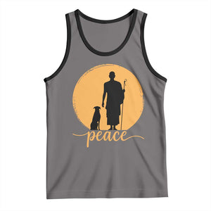 Monk and Dog Silhouette Peace Tank Top Spiritual Walk for Peace Sunset TS02 Deep Heather Black Print Your Wear