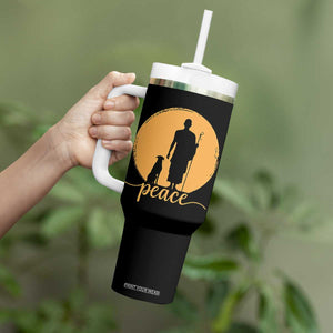Monk and Dog Silhouette Peace Tumbler With Handle Spiritual Walk for Peace Sunset TS02 Print Your Wear