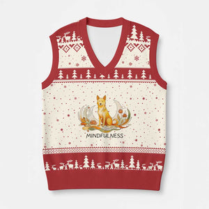 Mindful Aloka the Dog Mindfulness V-Neck Knit Sweater Vest Zen Lotus Spiritual Calm TS02 Beige Red Print Your Wear