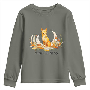 Mindful Aloka the Dog Mindfulness Youth Sweatshirt Zen Lotus Spiritual Calm TS02 Military Green Print Your Wear
