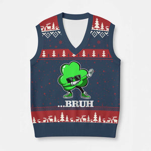 Funny Dabbing Shamrock V-Neck Knit Sweater Vest Bruh St. Patrick's Day TS02 Navy Red Print Your Wear