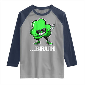 Funny Dabbing Shamrock Raglan Shirt Bruh St. Patrick's Day TS02 Sport Gray Navy Print Your Wear