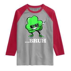 Funny Dabbing Shamrock Raglan Shirt Bruh St. Patrick's Day TS02 Sport Gray Red Print Your Wear