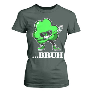 Funny Dabbing Shamrock T Shirt For Women Bruh St. Patrick's Day TS02 Dark Forest Green Print Your Wear