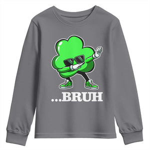 Funny Dabbing Shamrock Youth Sweatshirt Bruh St. Patrick's Day TS02 Charcoal Print Your Wear