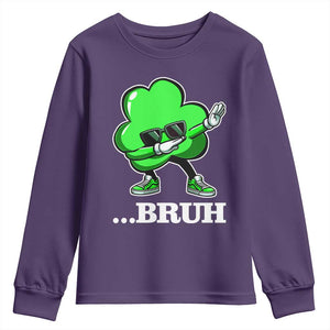 Funny Dabbing Shamrock Youth Sweatshirt Bruh St. Patrick's Day TS02 Purple Print Your Wear