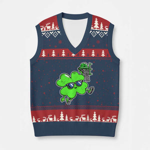 Funny Basketball Shamrock V-Neck Knit Sweater Vest Dunking Sports Player St. Patrick's Day TS02 Navy Red Print Your Wear