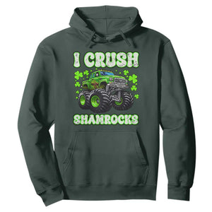 Funny St Patricks Day Monster Truck Hoodie I Crush Shamrocks Retro TS02 Dark Forest Green Print Your Wear