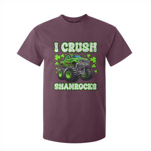 Funny St Patricks Day Monster Truck T Shirt For Kid I Crush Shamrocks Retro TS02 Maroon Print Your Wear