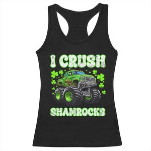 Funny St Patricks Day Monster Truck Racerback Tank Top I Crush Shamrocks Retro TS02 Black Print Your Wear