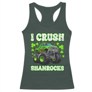 Funny St Patricks Day Monster Truck Racerback Tank Top I Crush Shamrocks Retro TS02 Dark Forest Green Print Your Wear