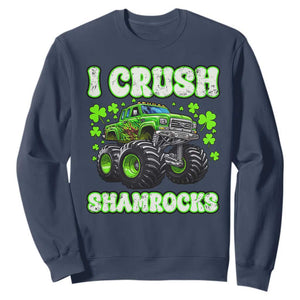 Funny St Patricks Day Monster Truck Sweatshirt I Crush Shamrocks Retro TS02 Navy Print Your Wear