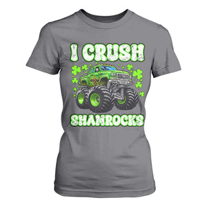 Funny St Patricks Day Monster Truck T Shirt For Women I Crush Shamrocks Retro TS02 Charcoal Print Your Wear
