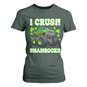 Funny St Patricks Day Monster Truck T Shirt For Women I Crush Shamrocks Retro TS02 Dark Forest Green Print Your Wear