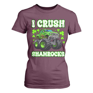 Funny St Patricks Day Monster Truck T Shirt For Women I Crush Shamrocks Retro TS02 Maroon Print Your Wear