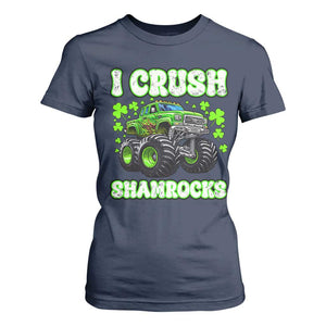 Funny St Patricks Day Monster Truck T Shirt For Women I Crush Shamrocks Retro TS02 Navy Print Your Wear